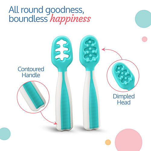 LuvLap Yum Yum Weaning Pre-Spoon - Green, 2 pcs  Baby Utensil, Soft Texture, Contoured Handle, Dimpled Head,