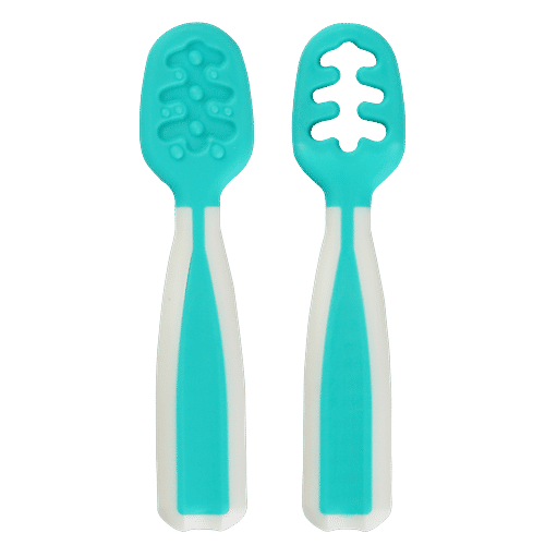 LuvLap Yum Yum Weaning Pre-Spoon - Green, 2 pcs  Baby Utensil, Soft Texture, Contoured Handle, Dimpled Head,