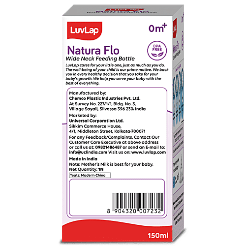 LuvLap Natura Flo Glass Feeding Bottle - Stars, Red & Blue, 150 ml  Medium Flow Teat