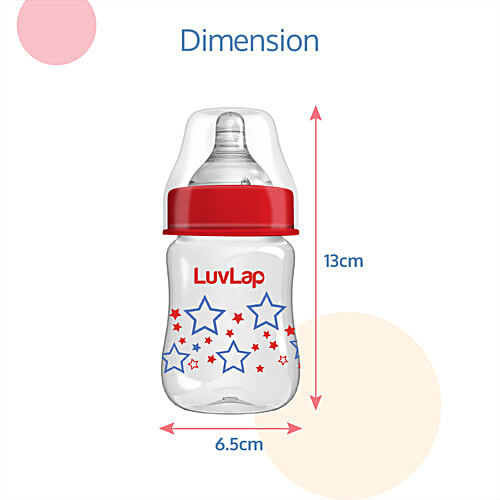 LuvLap Natura Flo Glass Feeding Bottle - Stars, Red & Blue, 150 ml  Medium Flow Teat