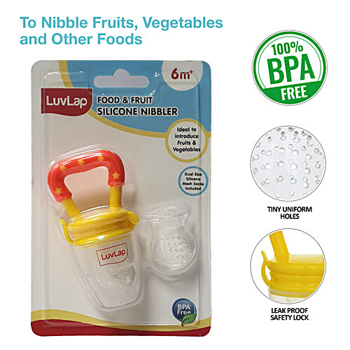 LuvLap Joystar Food & Fruit Silicone Nibbler - Red & Yellow, 6+M, 1 pc  Ideal To Introduce Fruits & Vegetables, BPA Free