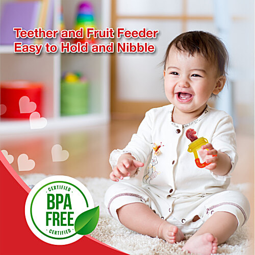 LuvLap Joystar Food & Fruit Silicone Nibbler - Red & Yellow, 6+M, 1 pc  Ideal To Introduce Fruits & Vegetables, BPA Free