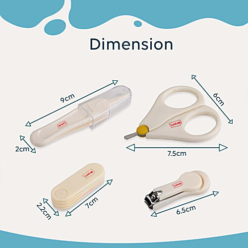 LuvLap Baby Grooming Scissors & Nail Clipper Kit - Off White, 0M+, 4 pcs