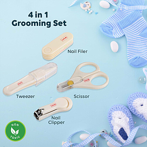LuvLap Baby Grooming Scissors & Nail Clipper Kit - Off White, 0M+, 4 pcs