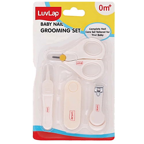 LuvLap Baby Grooming Scissors & Nail Clipper Kit - Off White, 0M+, 4 pcs