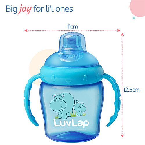 LuvLap Hippo Spout Plastic Sipper - For Infant/Toddler, Blue, 6M+, 225 ml BPA Free, Superior Touch-Flo Valve