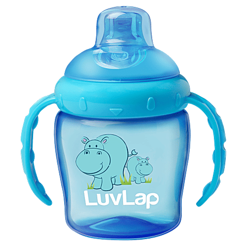 LuvLap Hippo Spout Plastic Sipper - For Infant/Toddler, Blue, 6M+, 225 ml BPA Free, Superior Touch-Flo Valve