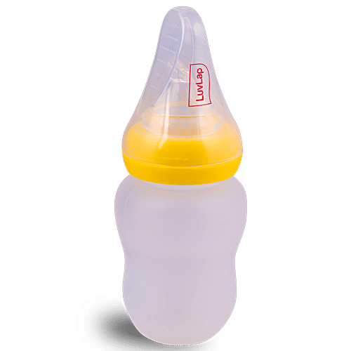 LuvLap Easy Squeezy Food Feeder Bottle - Silicone Spoon, Smart Dust Cover, Yellow, 180 ml  BPA Free Soft Silicone