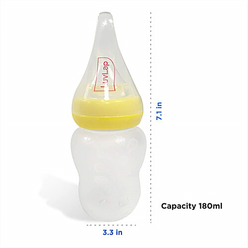 LuvLap Easy Squeezy Food Feeder Bottle - Silicone Spoon, Smart Dust Cover, Yellow, 180 ml  BPA Free Soft Silicone