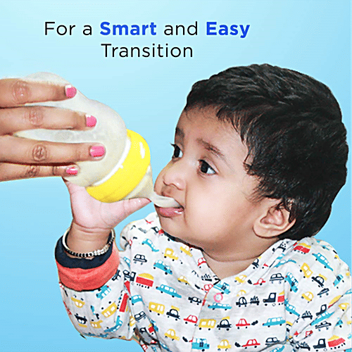 LuvLap Easy Squeezy Food Feeder Bottle - Silicone Spoon, Smart Dust Cover, Yellow, 180 ml  BPA Free Soft Silicone