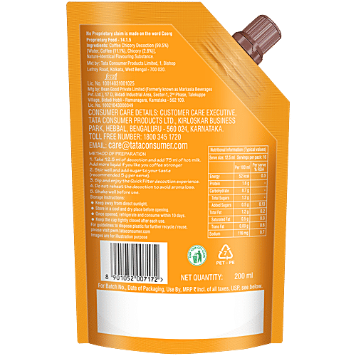 Tata Coffee Coorg Kaapi Quick Filter Coffee Decoction Premix Liquid, 200 ml  Coffee 80, Chicory 20