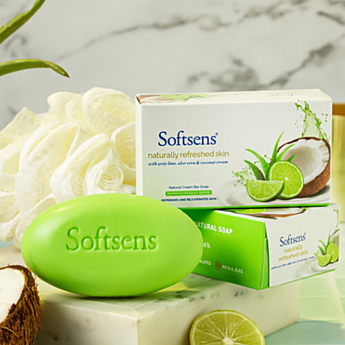 Softsens Naturally Refreshed Skin Cream Bar Soap - With Zesty Lime, Aloe Vera & Coconut Cream, 100 g (Buy 2 Get 1 Free)
