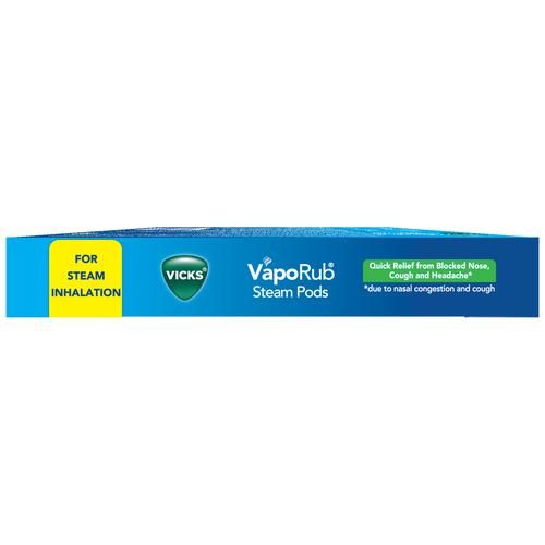 Vicks Vaporub Steampods - For Steam Inhalation, Quick Relief From Blocked Nose, Sinus Congestion, Headache, Cough, Cold., 10 pcs  