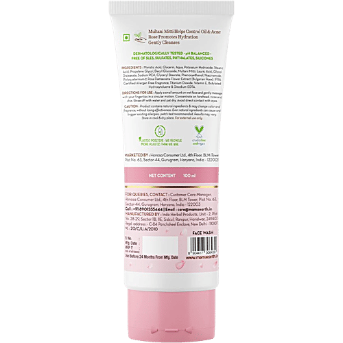 Mamaearth Multani Mitti Face Wash - With Bulgarian Rose, For Oil Control & Acne, 100 ml Hydrating & Gentle, Paraben-Free, No Silicones