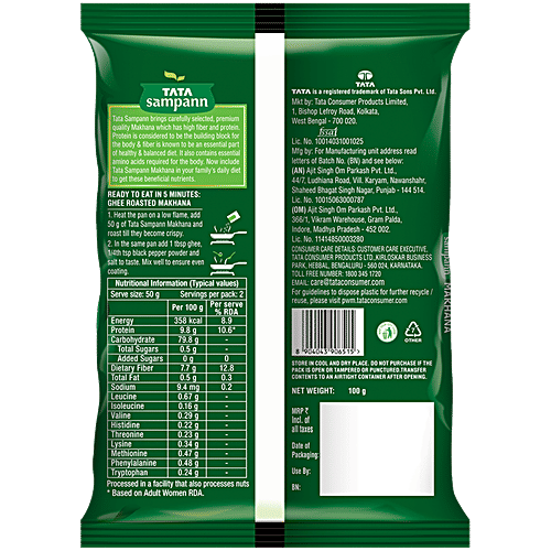 Tata Sampann High Protein Makhana, 100 g 12 Vital Nutrients, Rich in Fibre, Naturally Fat Free, Premium Quality, Phool Makhana, Prasadam