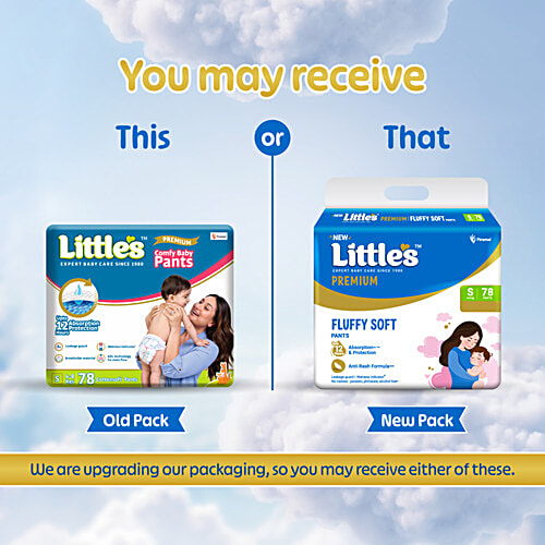 Little's Premium Baby Fluffy Soft Diaper Pants - S, 4-8 kg, 78 pcs Anti-Rash Formula, Leakage Guard, No Nasties – Paraben & Phthalate, Alcohol Free