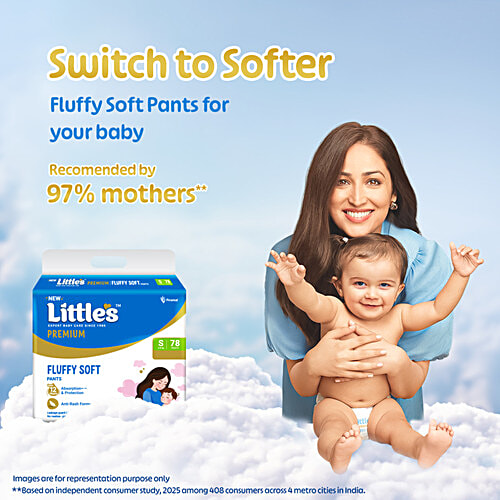 Little's Premium Baby Fluffy Soft Diaper Pants - S, 4-8 kg, 78 pcs Anti-Rash Formula, Leakage Guard, No Nasties – Paraben & Phthalate, Alcohol Free