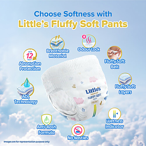 Little's Premium Baby Fluffy Soft Diaper Pants - S, 4-8 kg, 78 pcs Anti-Rash Formula, Leakage Guard, No Nasties – Paraben & Phthalate, Alcohol Free