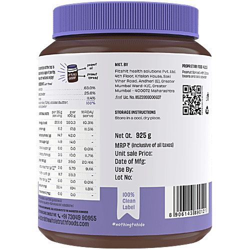 The Whole Truth Dark Chocolate Peanut Butter - Crunchy, 925 g  Made With Peanuts, Dates & Cocoa, No Palm Oil, No Added Sugar, Natural