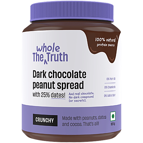 The Whole Truth Dark Chocolate Peanut Butter - Crunchy, 925 g  Made With Peanuts, Dates & Cocoa, No Palm Oil, No Added Sugar, Natural