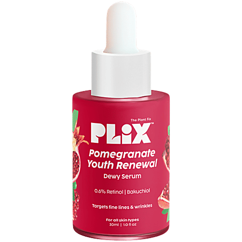 Plix The Plant Fix Pomegranate Youth Renewal Dewy Serum - 0.6% Retinol & 0.2% Bakuchi, 30 ml For Reverse Aging, Reduces Fine Lines & Wrinkles, 100% Vegan