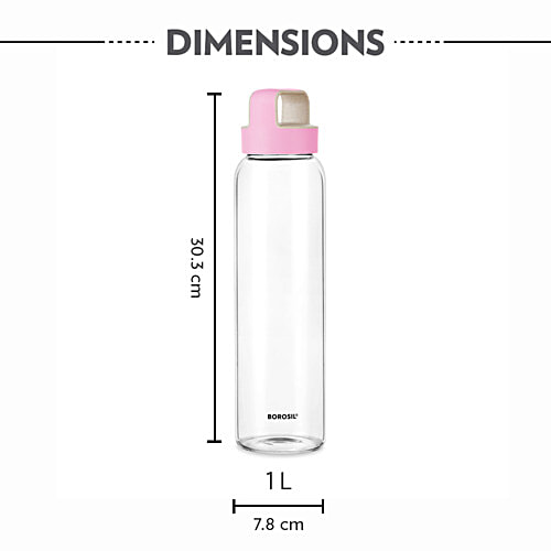 Borosil Neo Glass Bottle - Husk Pink Lid, 1 L  