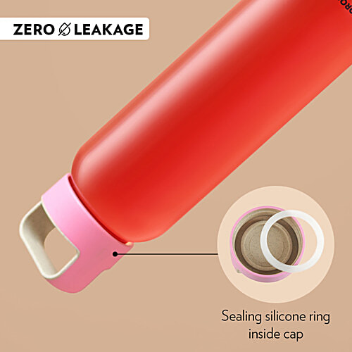 Borosil Neo Glass Bottle - Husk Pink Lid, 1 L  