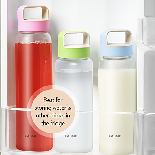 Borosil Neo Glass Bottle - Husk Pink Lid, 1 L  