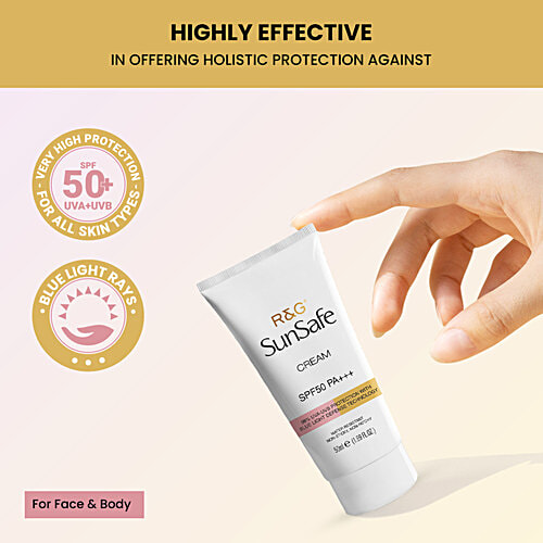 R&G SunSafe Cream - SPF 50 PA +++, 98% UVA-UVB Protection, 50 ml  Water Resistant, Non-sticky, Non-patchy