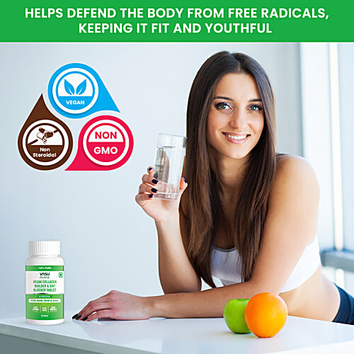 Vasu Nutra Vegan Collagen Builder & DHT Blocker Tablet - For Hair, Skin & Nail, 60 pcs  