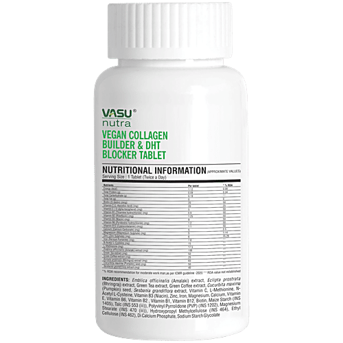 Vasu Nutra Vegan Collagen Builder & DHT Blocker Tablet - For Hair, Skin & Nail, 60 pcs  
