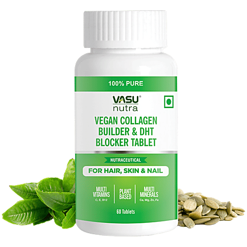 Vasu Nutra Vegan Collagen Builder & DHT Blocker Tablet - For Hair, Skin & Nail, 60 pcs  