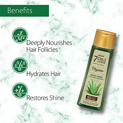 Emami 7 Oils In One Organics Aloe Vera Hair Oil - Nourishing & Hydrating, Non-Sticky, 200 ml  
