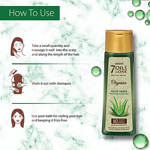 Emami 7 Oils In One Organics Aloe Vera Hair Oil - Nourishing & Hydrating, Non-Sticky, 200 ml  