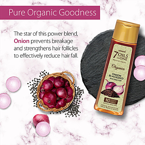 Emami 7 Oils In One Organics Onion Blackseed Hair Oil - Anti Hair-Fall, Non-Sticky, 200 ml
