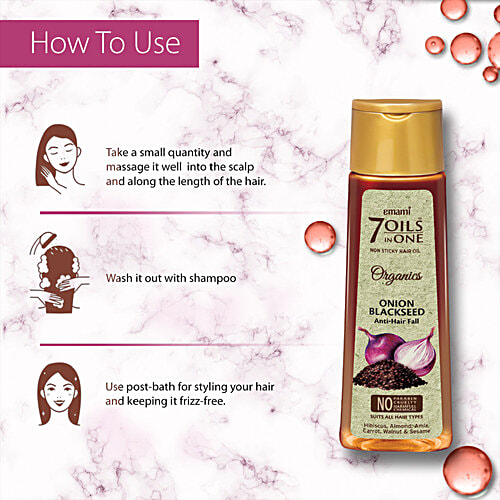 Emami 7 Oils In One Organics Onion Blackseed Hair Oil - Anti Hair-Fall, Non-Sticky, 200 ml