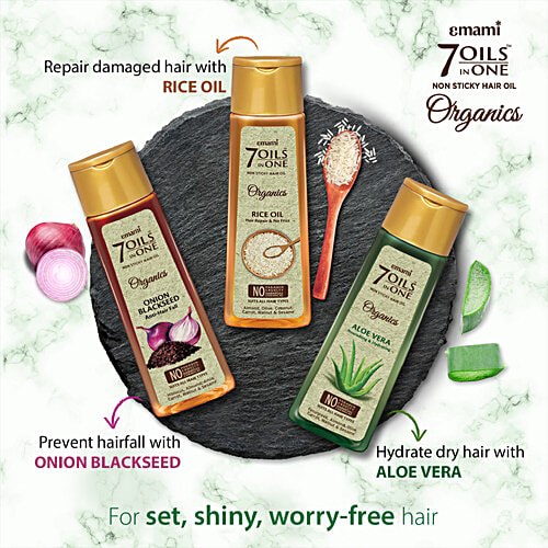 Emami 7 Oils In One Organics Onion Blackseed Hair Oil - Anti Hair-Fall, Non-Sticky, 200 ml