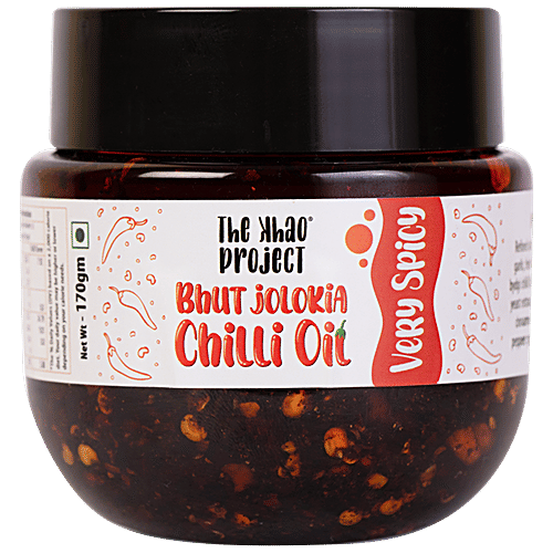 The Khao Project Bhut Jolokia Chilli Oil - Very Spicy, 170 g Jar