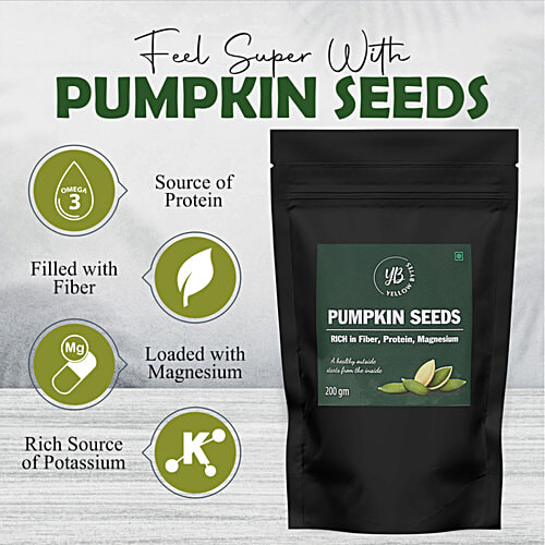 Yellow Bytes Pumpkin Seeds - Premium Raw, 200 g  Natural, Rich In Antioxidants & Fibre, Protein, Magnesium
