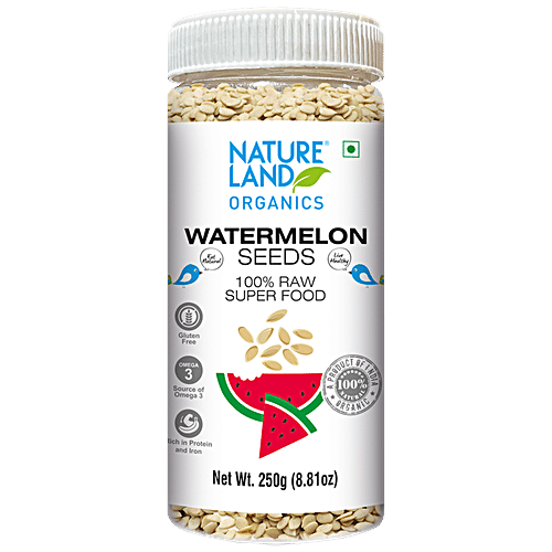Natureland Organics Watermelon Seeds - Raw, 250 g Gluten Free, Omega 3 Rich, Rich In Protein & Iron