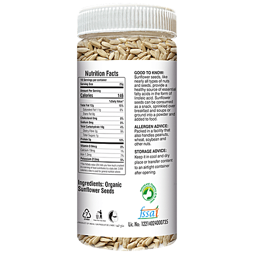 Natureland Organics Sunflower Seeds - Raw, 250 g Gluten Free, Rich in Vitamin E, Antioxidants, Protein, Fibre