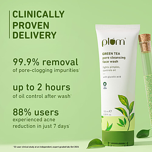 Plum Green Tea Pore Cleansing Face Wash - With Glycolic Acid, 100 ml  Fights Pimples, Controls Oil