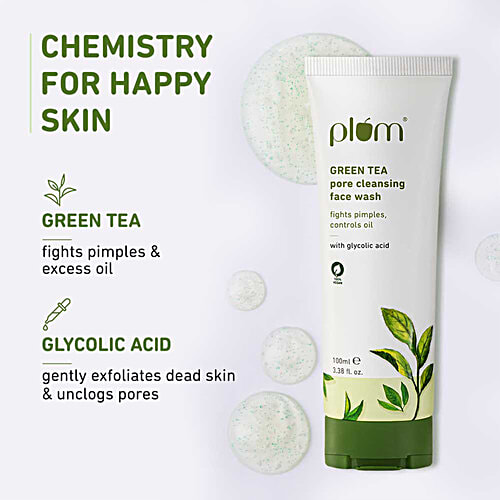 Plum Green Tea Pore Cleansing Face Wash - With Glycolic Acid, 100 ml  Fights Pimples, Controls Oil