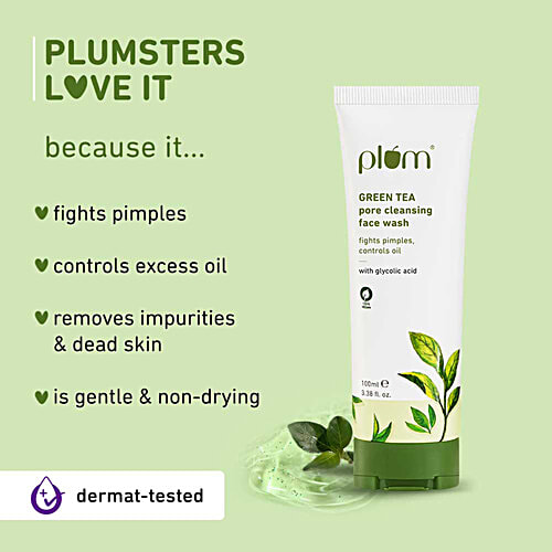 Plum Green Tea Pore Cleansing Face Wash - With Glycolic Acid, 100 ml  Fights Pimples, Controls Oil