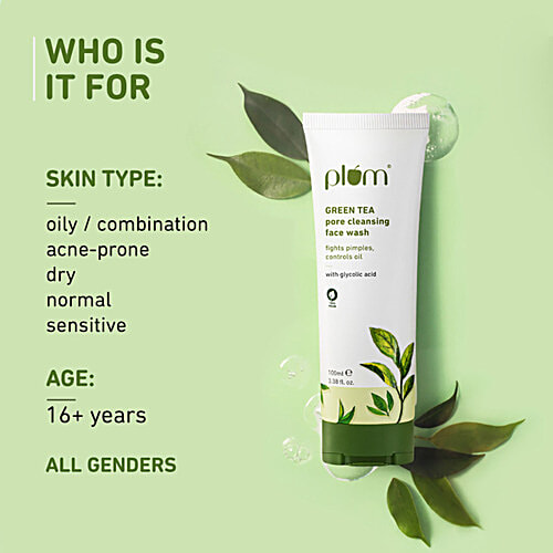 Plum Green Tea Pore Cleansing Face Wash - With Glycolic Acid, 100 ml  Fights Pimples, Controls Oil