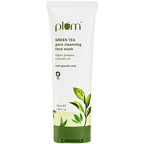Plum Green Tea Pore Cleansing Face Wash - With Glycolic Acid, 100 ml  Fights Pimples, Controls Oil