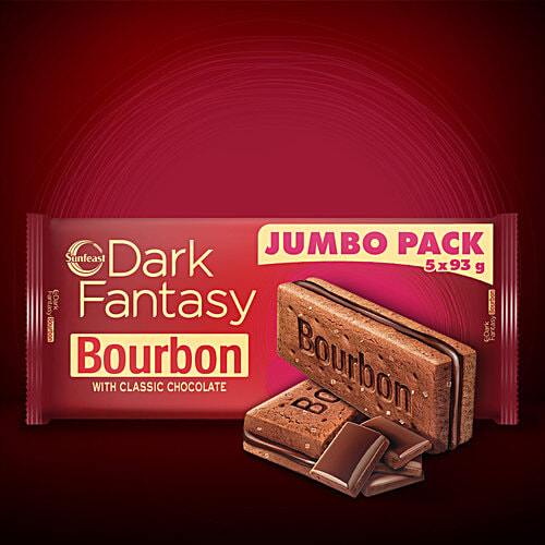 Sunfeast Dark Fantasy Bourbon Classic Chocolate Biscuits, 450 g (5 x 90 g) 