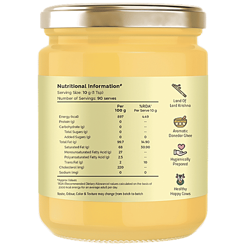 Auric Bilona Cow Ghee - Pure & Natural Desi Ghee, 1 L Glass Jar Pure & Natural Desi Ghee, Traditional Curd-Churned