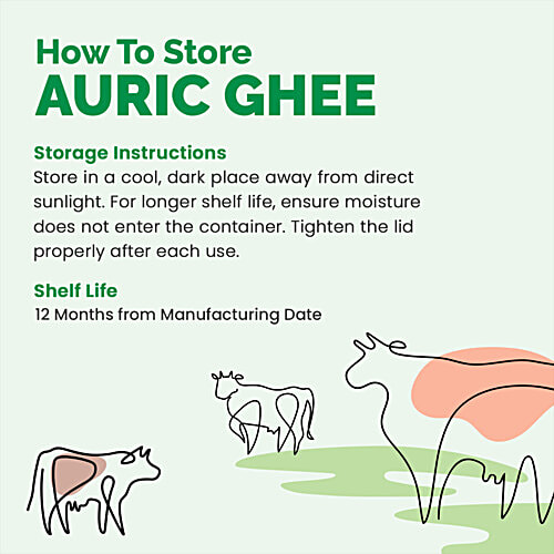 Auric Bilona Cow Ghee - Pure & Natural Desi Ghee, 1 L Glass Jar Pure & Natural Desi Ghee, Traditional Curd-Churned