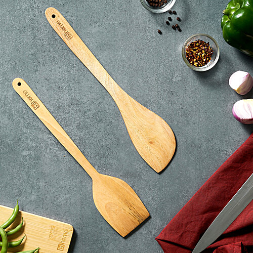 bb home Wooden Spatula & Turner Set - 30cm, 2 pcs  